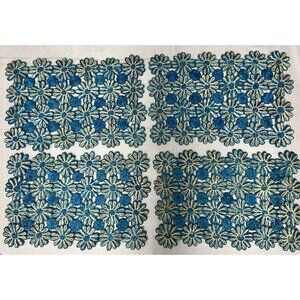 Vintage 1960s Raffia Straw Flower Power Placemats - Set Of 4